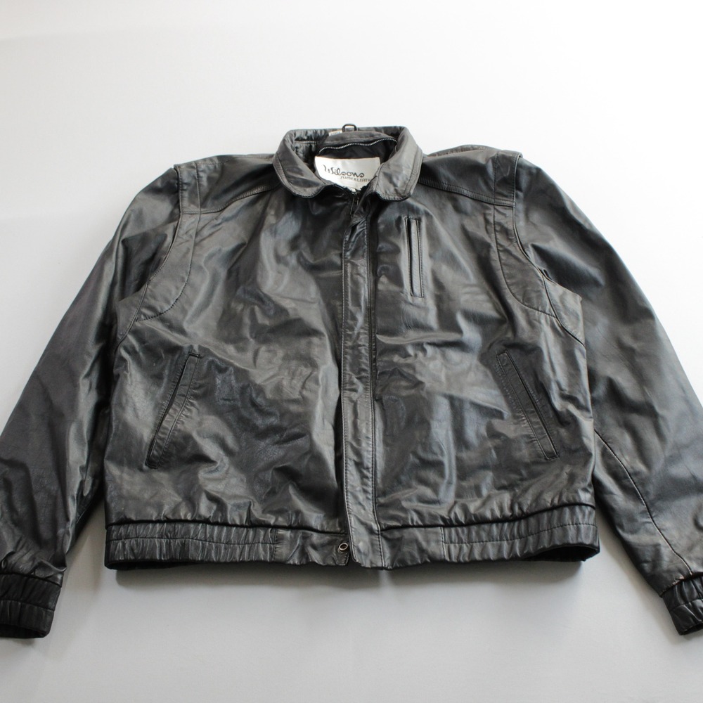 Wilsons Suede & Leather Black Bomber Jacket Mens 44L Genuine Leather Weather Res